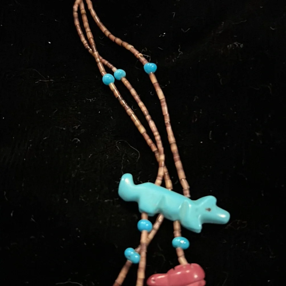 Vintage Native American Southwest multi strand carved gemstone necklace 32” - Picture 6 of 13